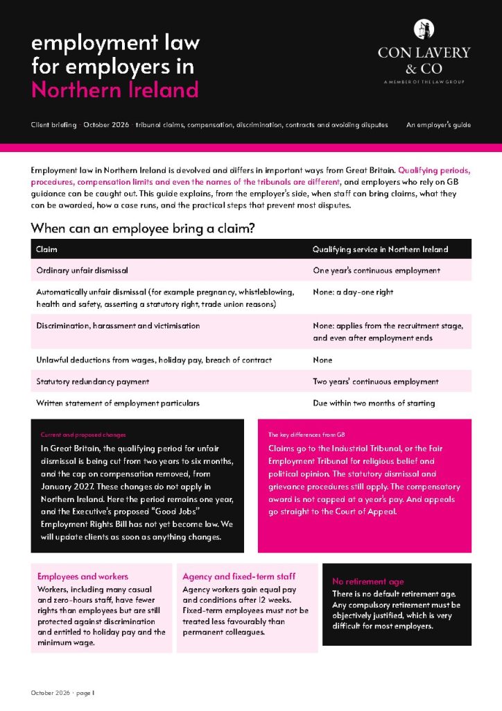 Employment Law for Employers in NI cover